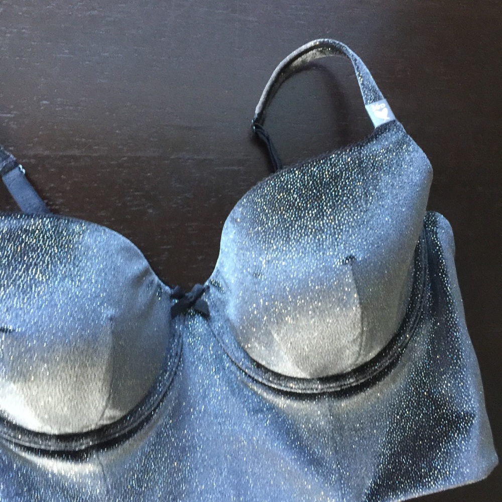 34C Victoria Secret velvet logo black glitter bra - Picture 6 of 9